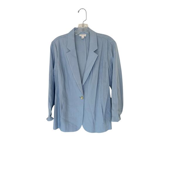 J. Jill Love Linen Blue Relaxed Langenlook Coastal Grandma Linen Blazer Medium - Picture 1 of 13